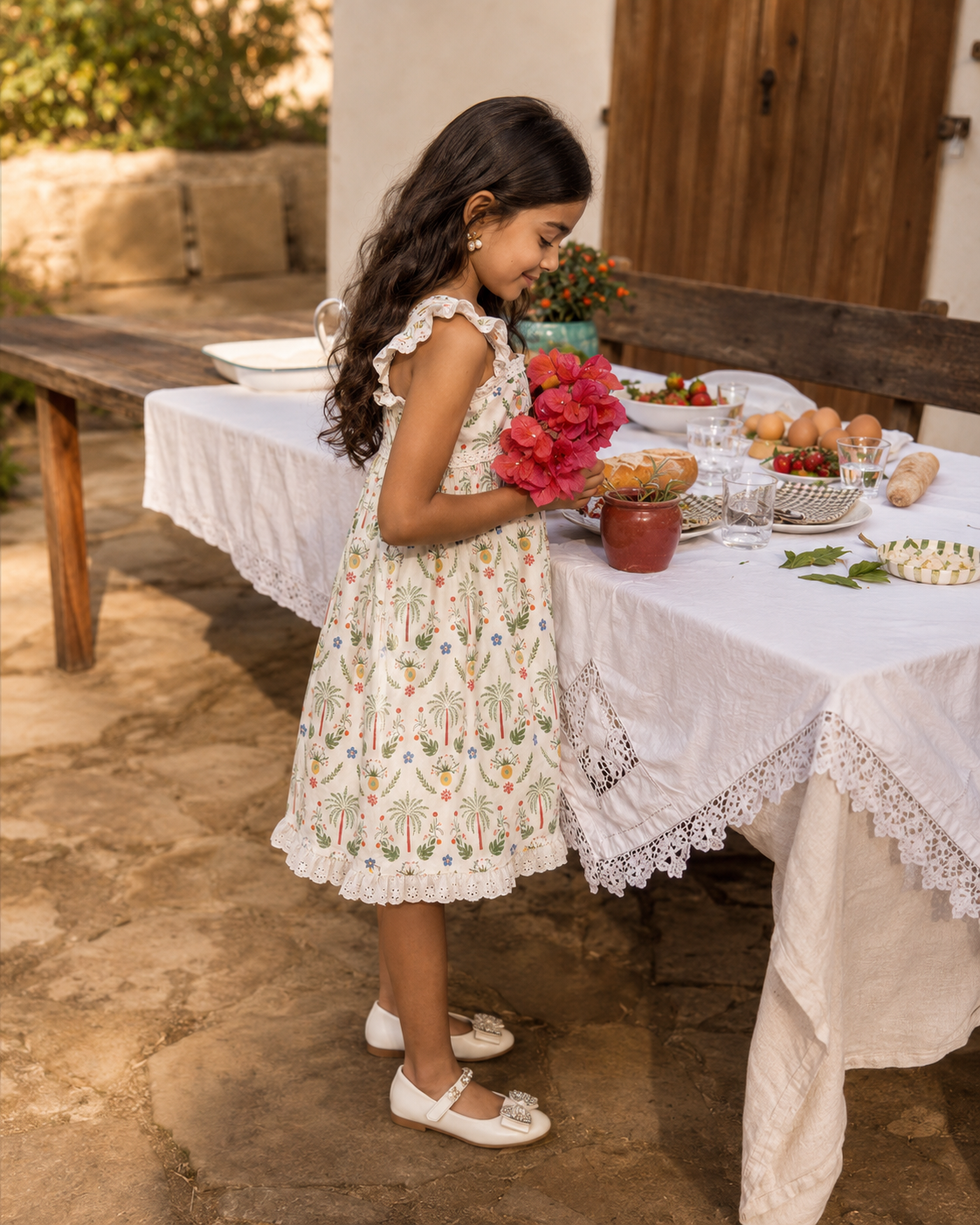 Girls Tropical Palm A-Line Dress