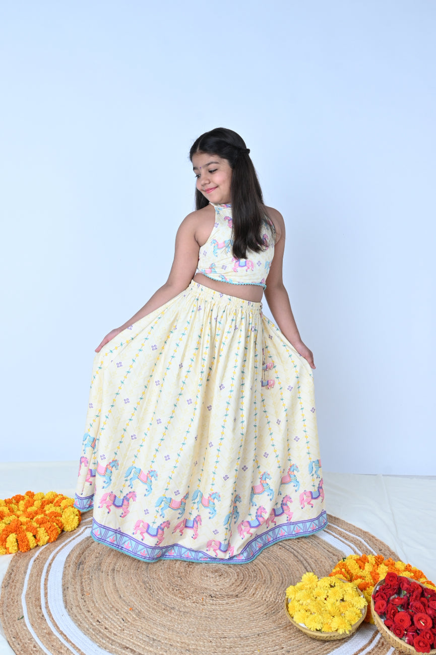 SHAHI GODHA LEHENGA AND HALTER NECK BLOUSE