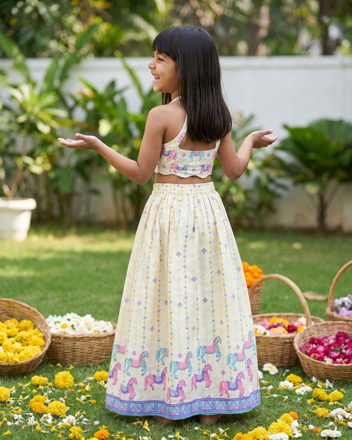 Butter Yellow Lehenga and Halter Neck Blouse