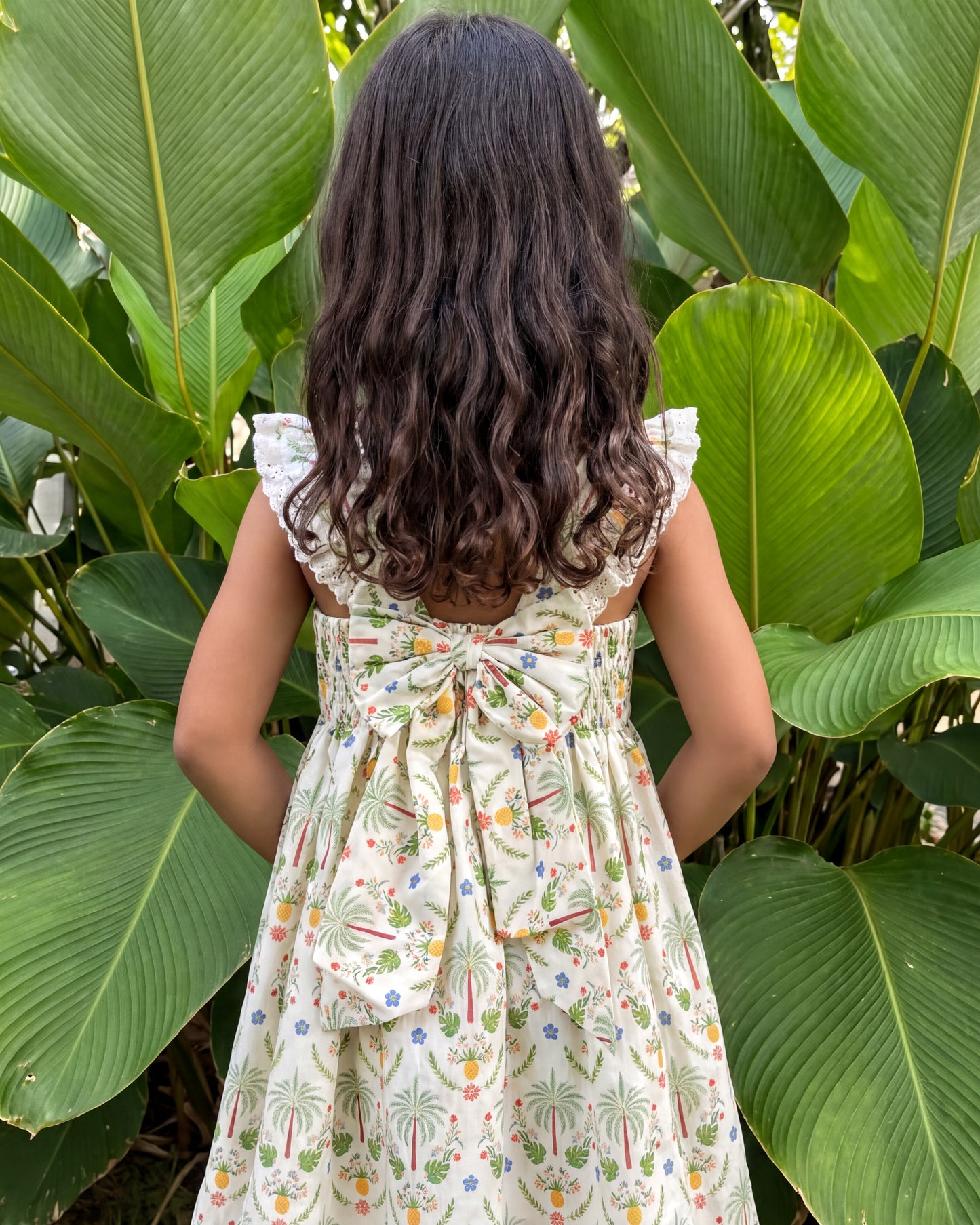 Girls Tropical Palm A-Line Dress