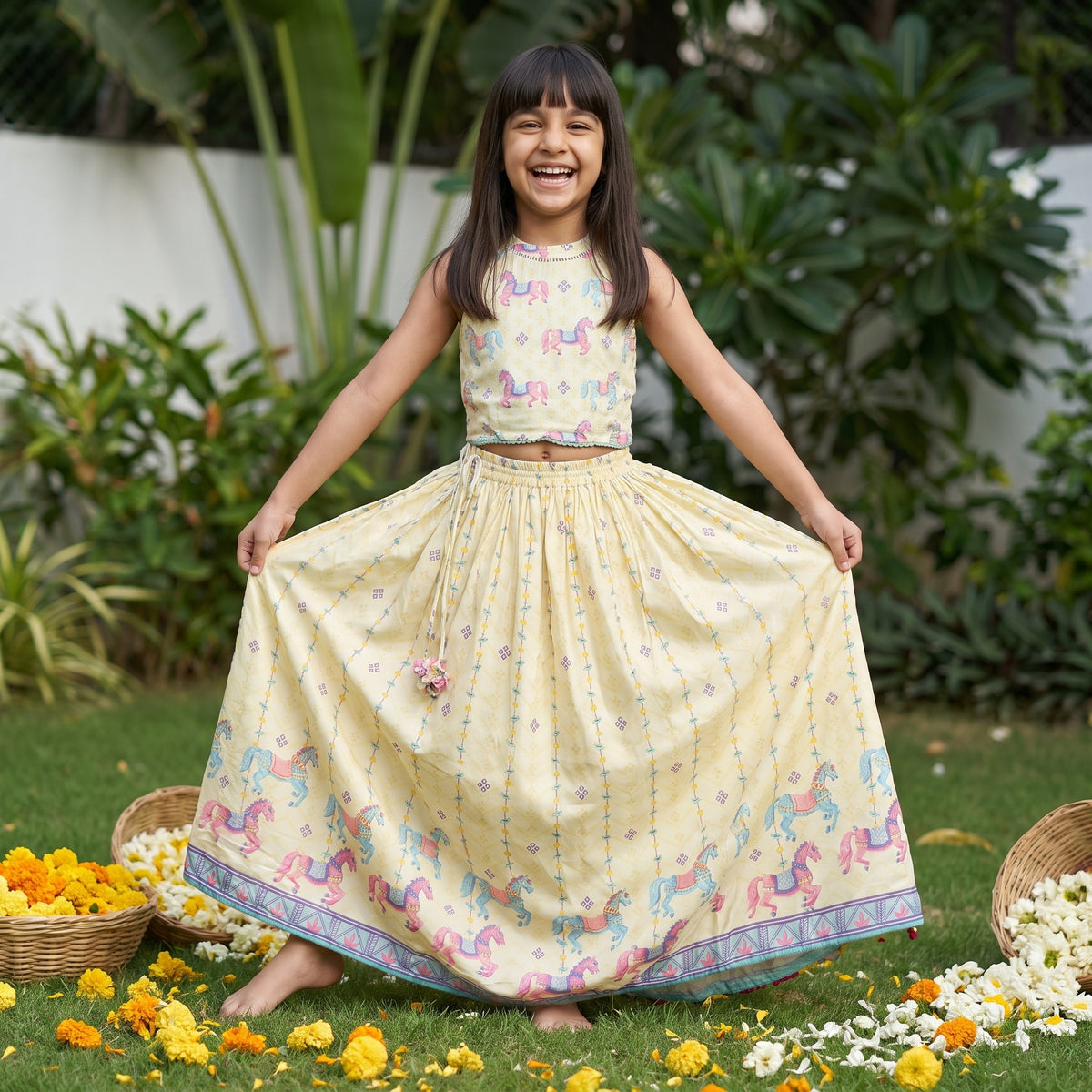 Butter Yellow Lehenga and Halter Neck Blouse