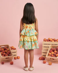 Girls Blue And Yellow Peach Tiered Ruffle Dress