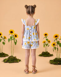 Girls Purple Striped Sunflower Lace Shorts Set