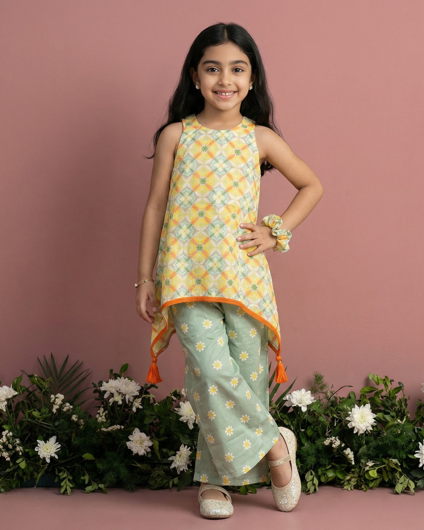 Sage Green Tile Palazzo Set